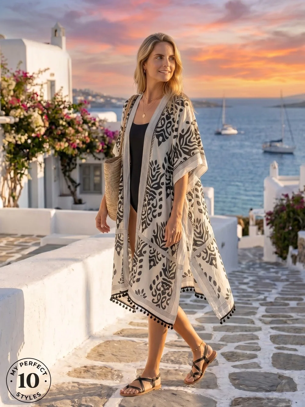 Black & White Kimono Cover Up| One Size | Resort Beach Swim Cover-Up